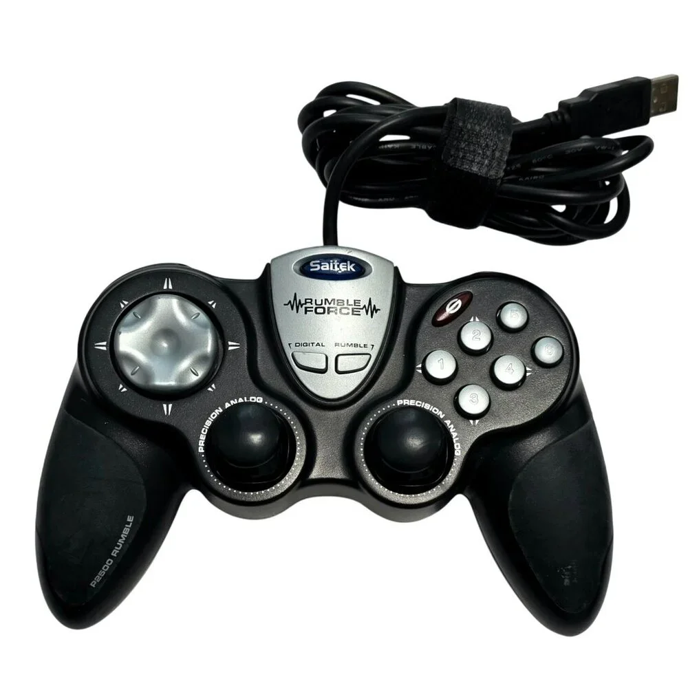 Saitek Rumble Force Wired Game Controller P2500 USB PC Gaming Gameplay Analog